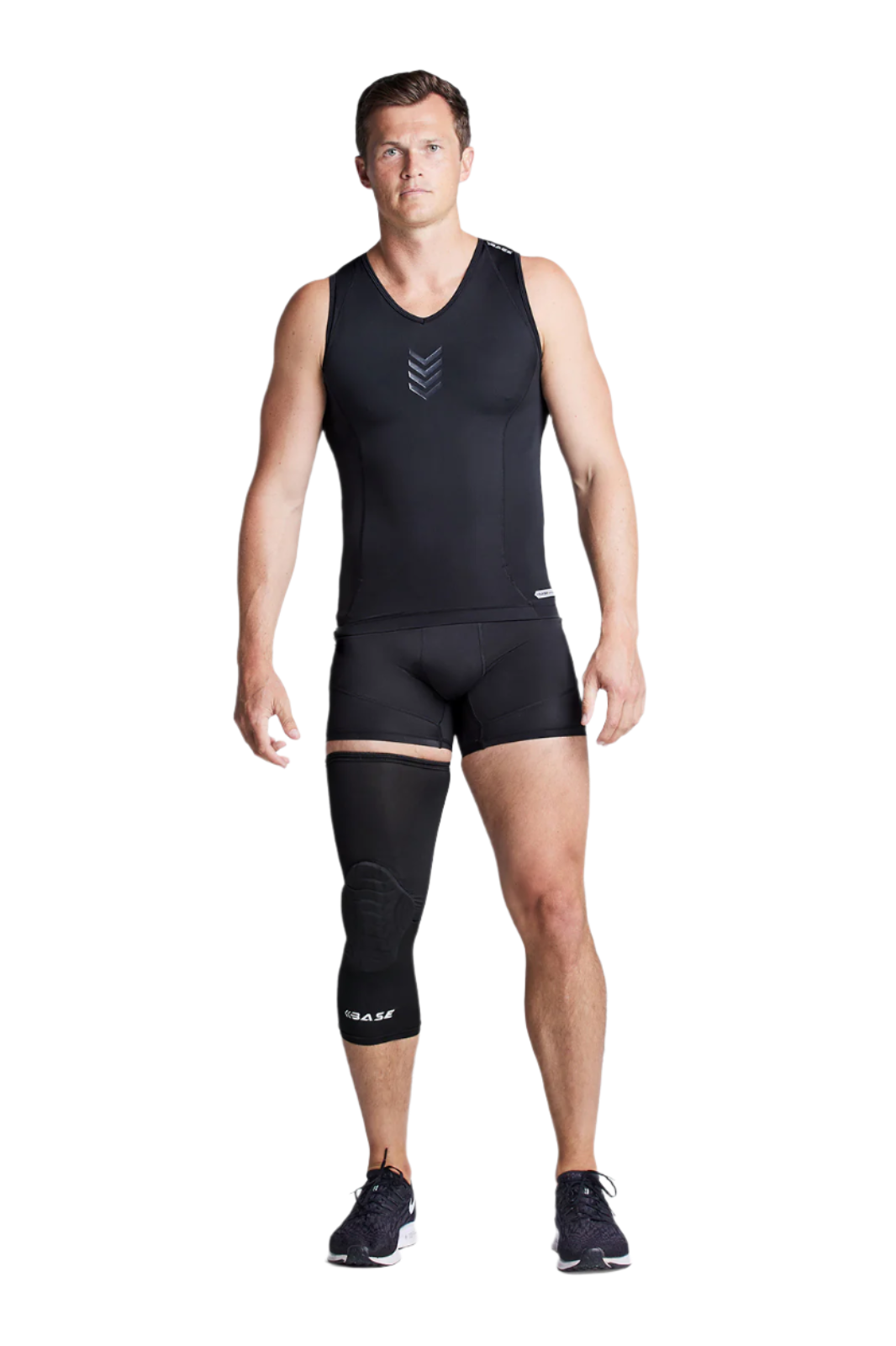 BASE Compression &quot;CURVED&quot; Padded Knee Guard (Single) - Black