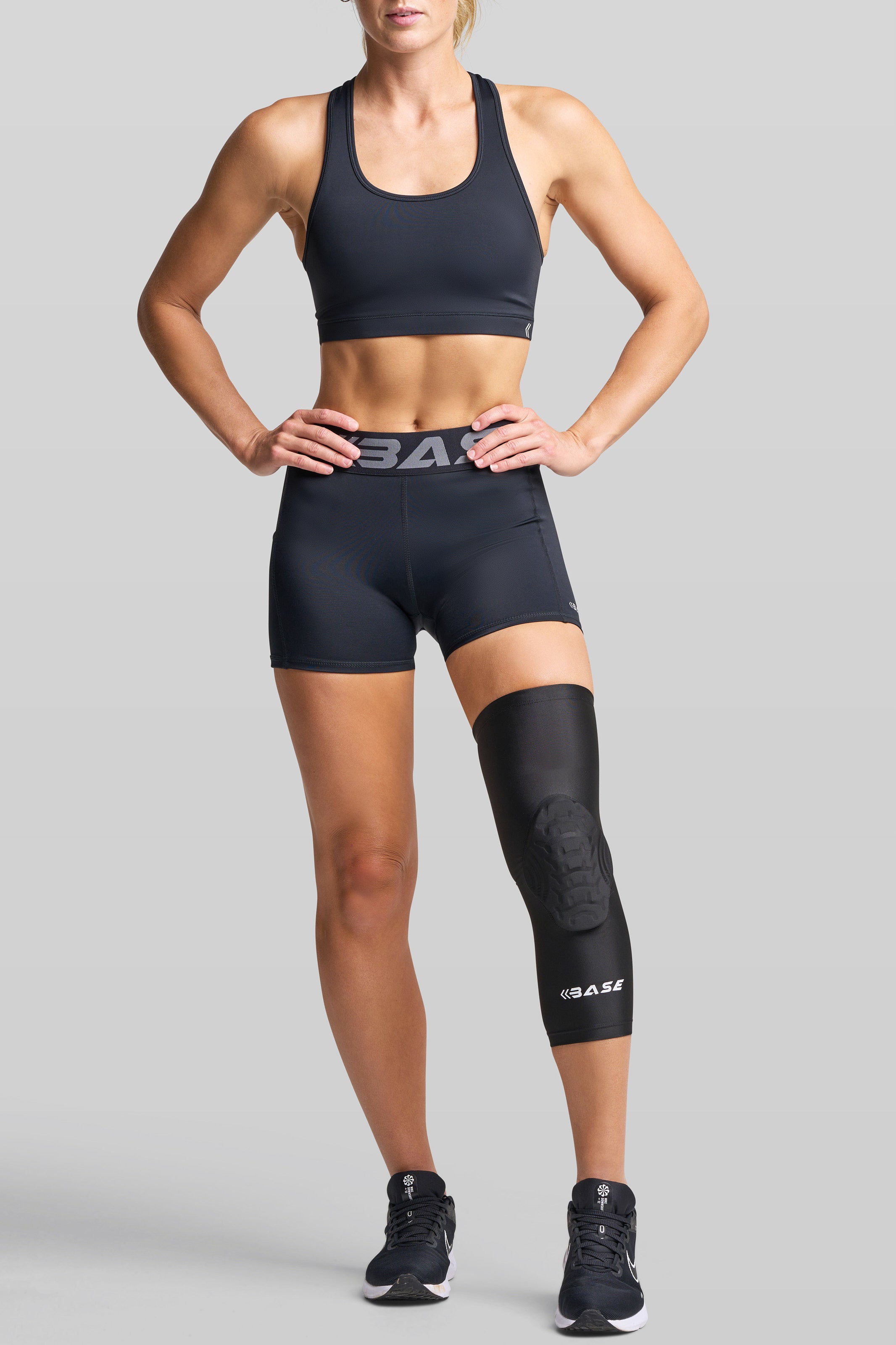 BASE Compression &quot;CURVED&quot; Padded Knee Guard (Single) - Black