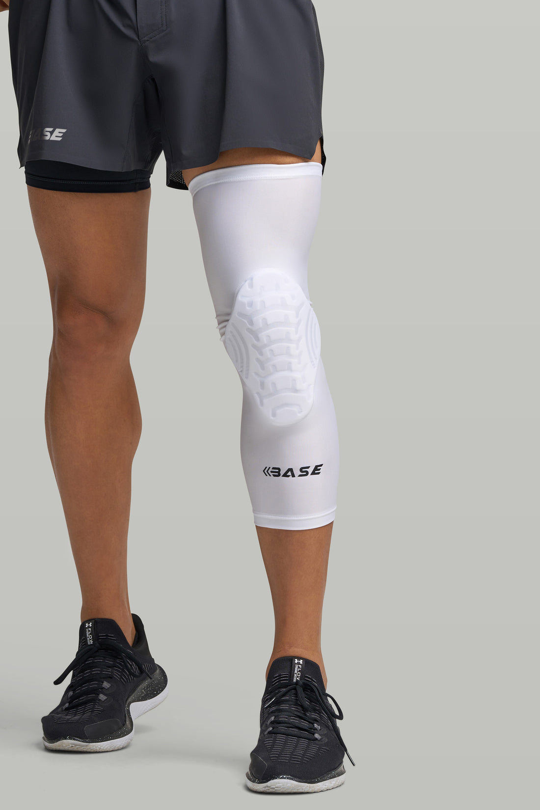 BASE Compression &quot;CURVED&quot; Padded Knee Guard (Single) - White