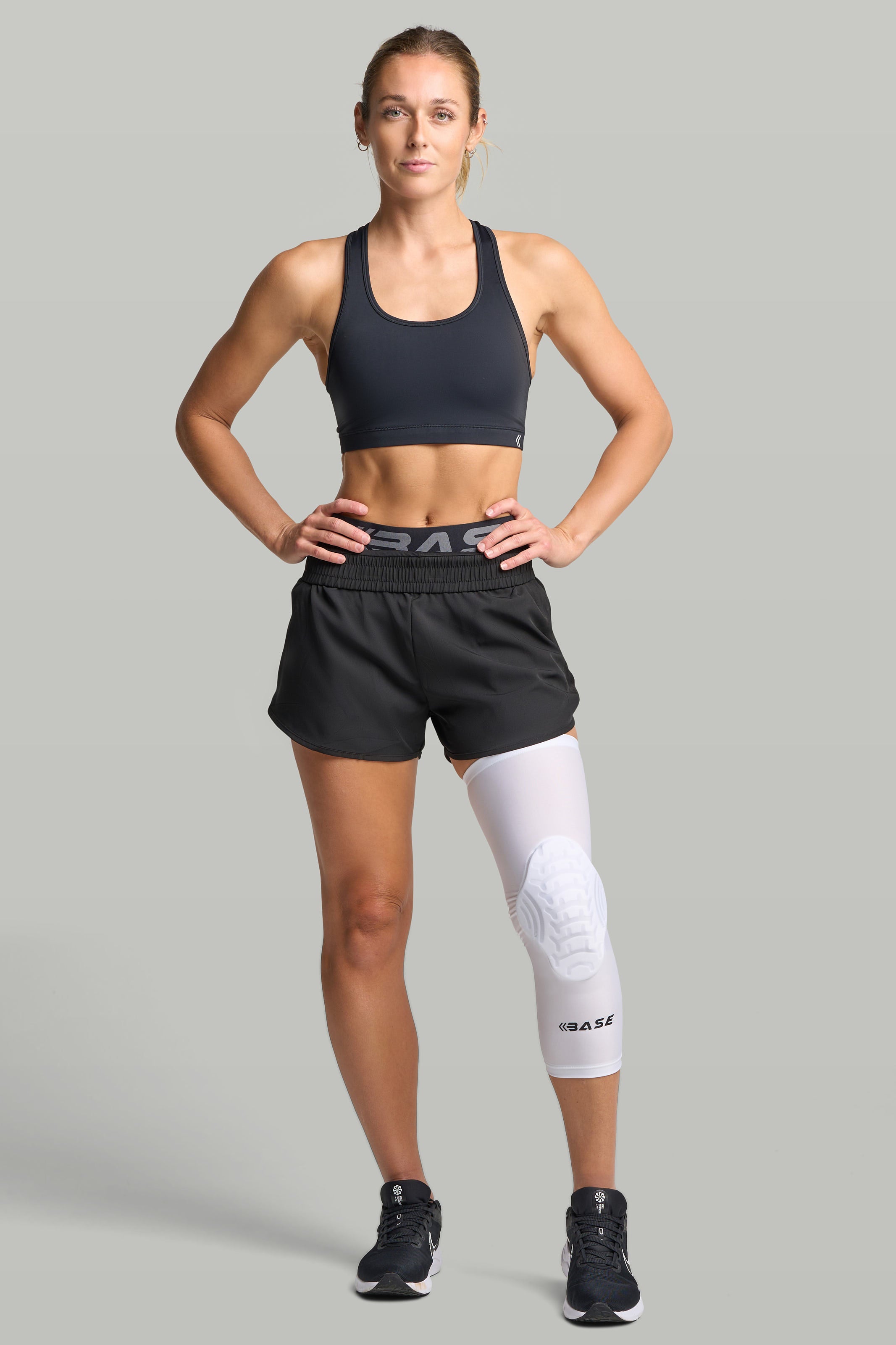 BASE Compression &quot;CURVED&quot; Padded Knee Guard (Single) - White