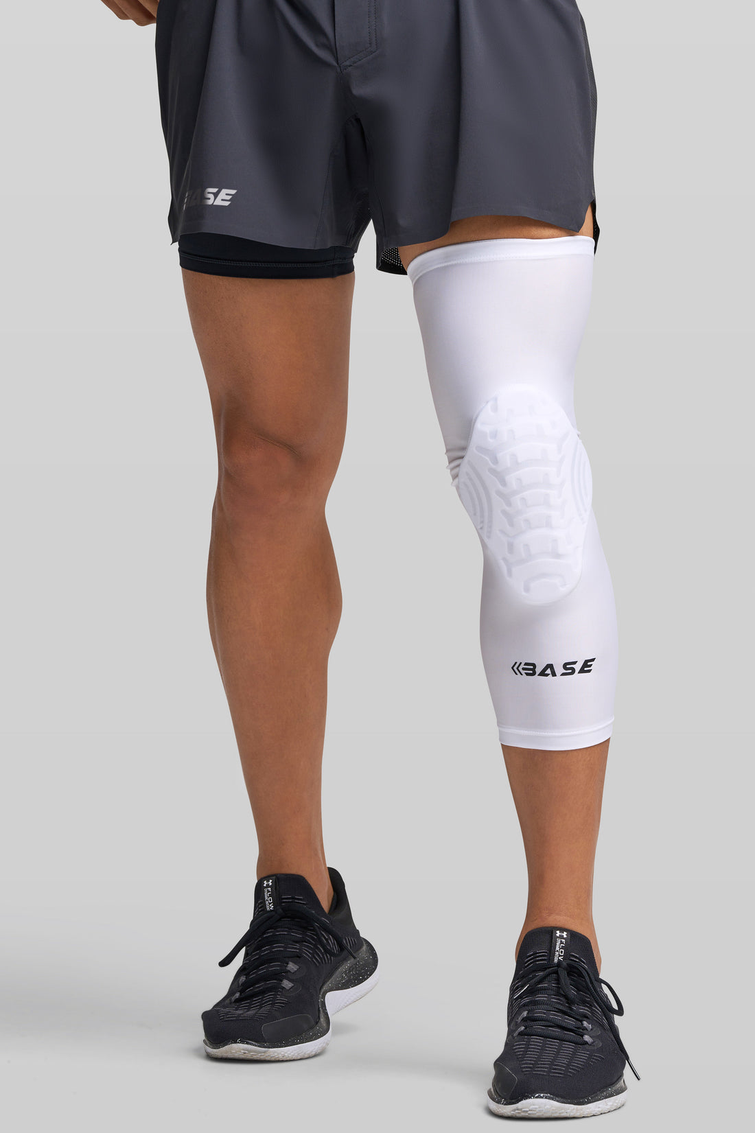 BASE Compression &quot;CURVED&quot; Padded Knee Guard (Single) - White