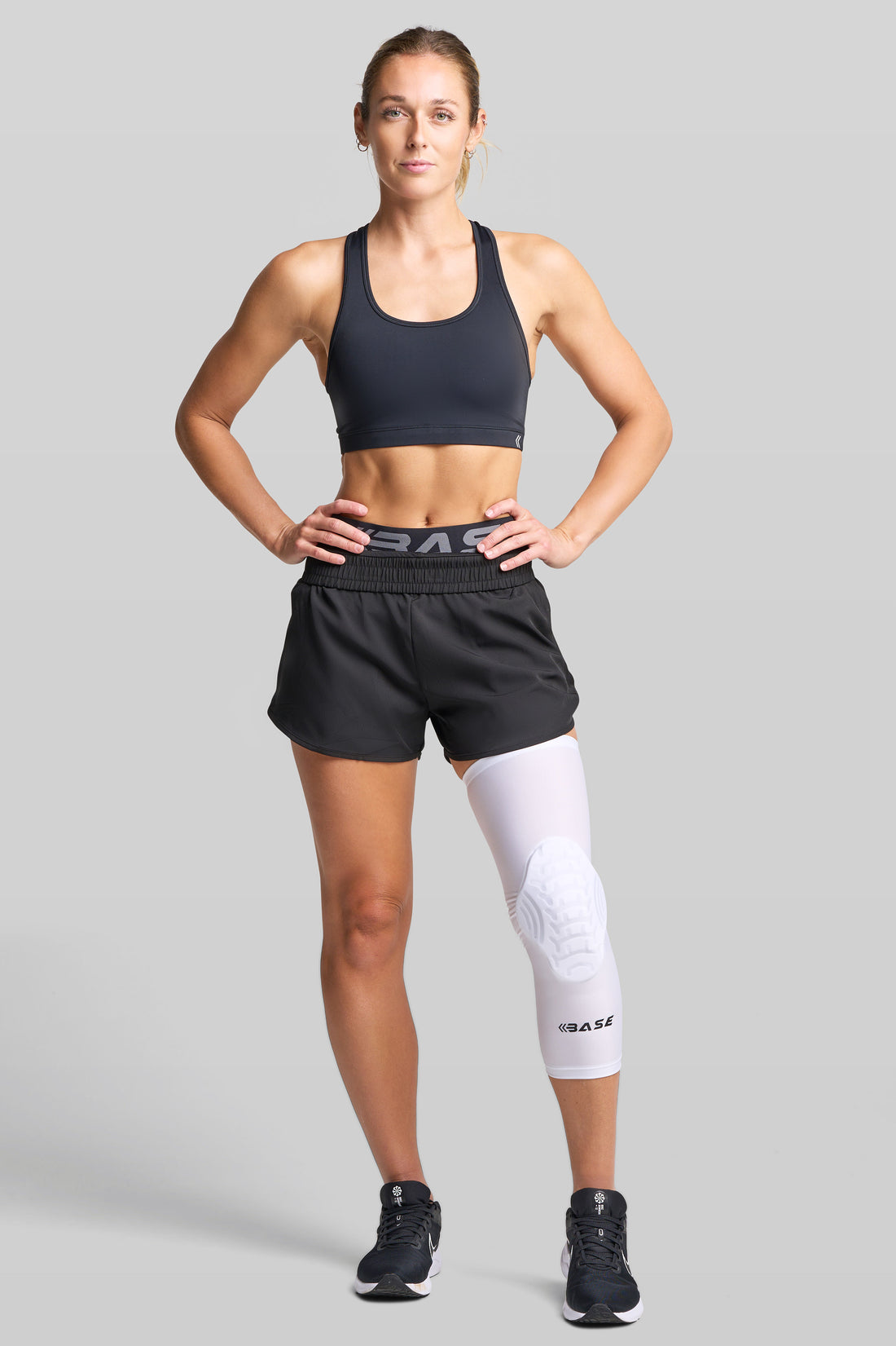 BASE Compression &quot;CURVED&quot; Padded Knee Guard (Single) - White