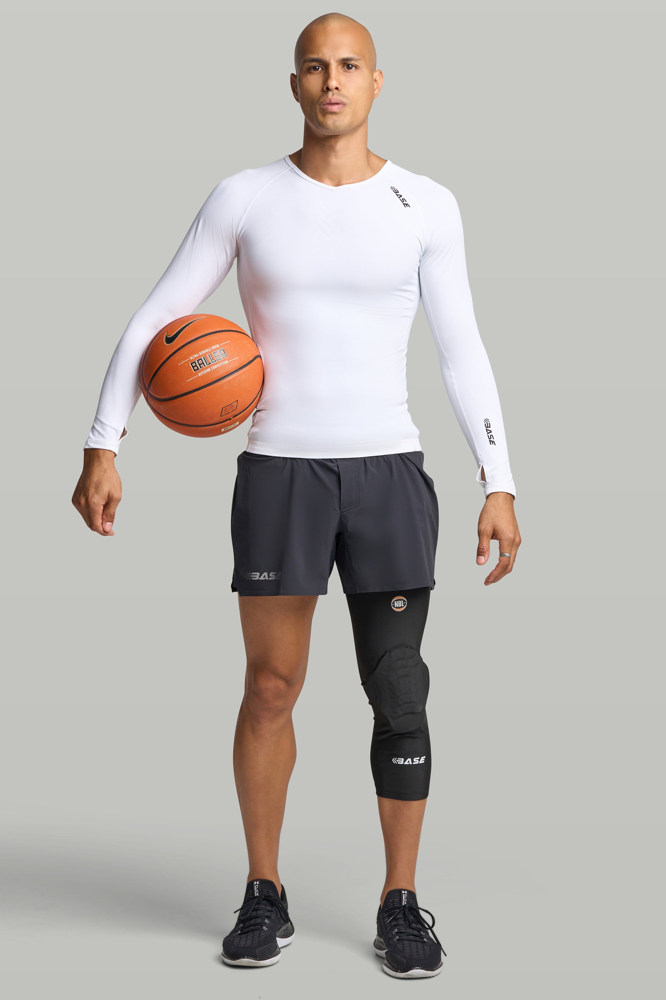 BASE + NBL Compression Curved Padded Knee Guard (Single) - Black