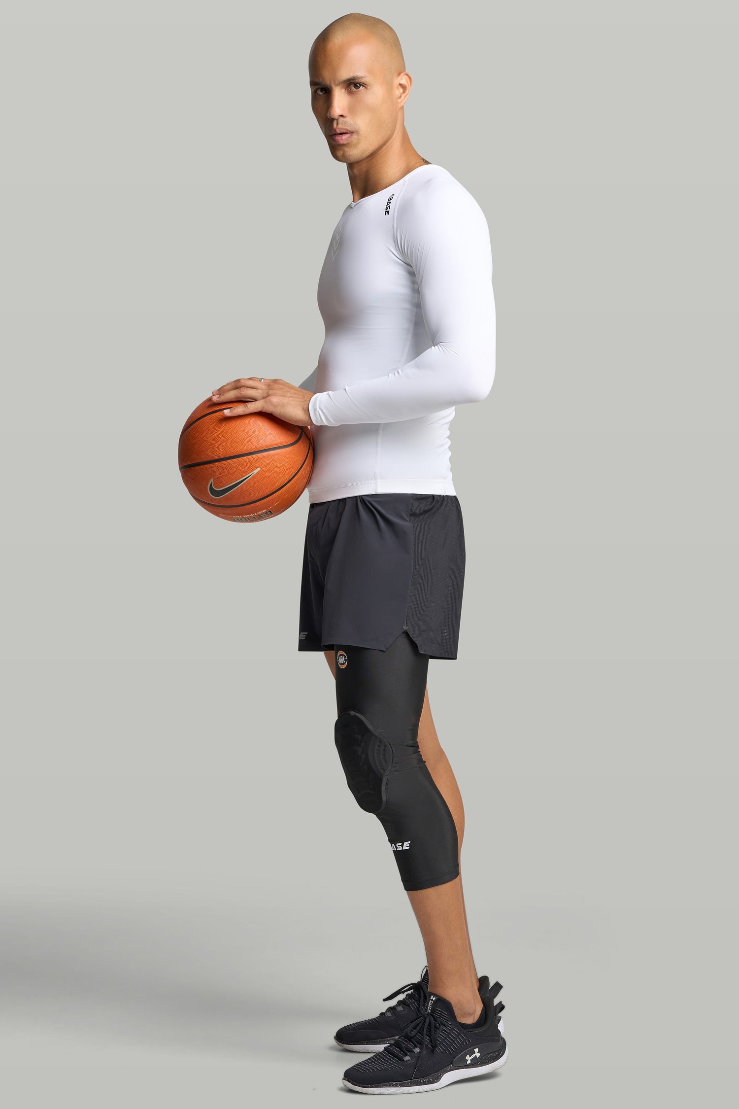 BASE + NBL Compression Curved Padded Knee Guard (Single) - Black