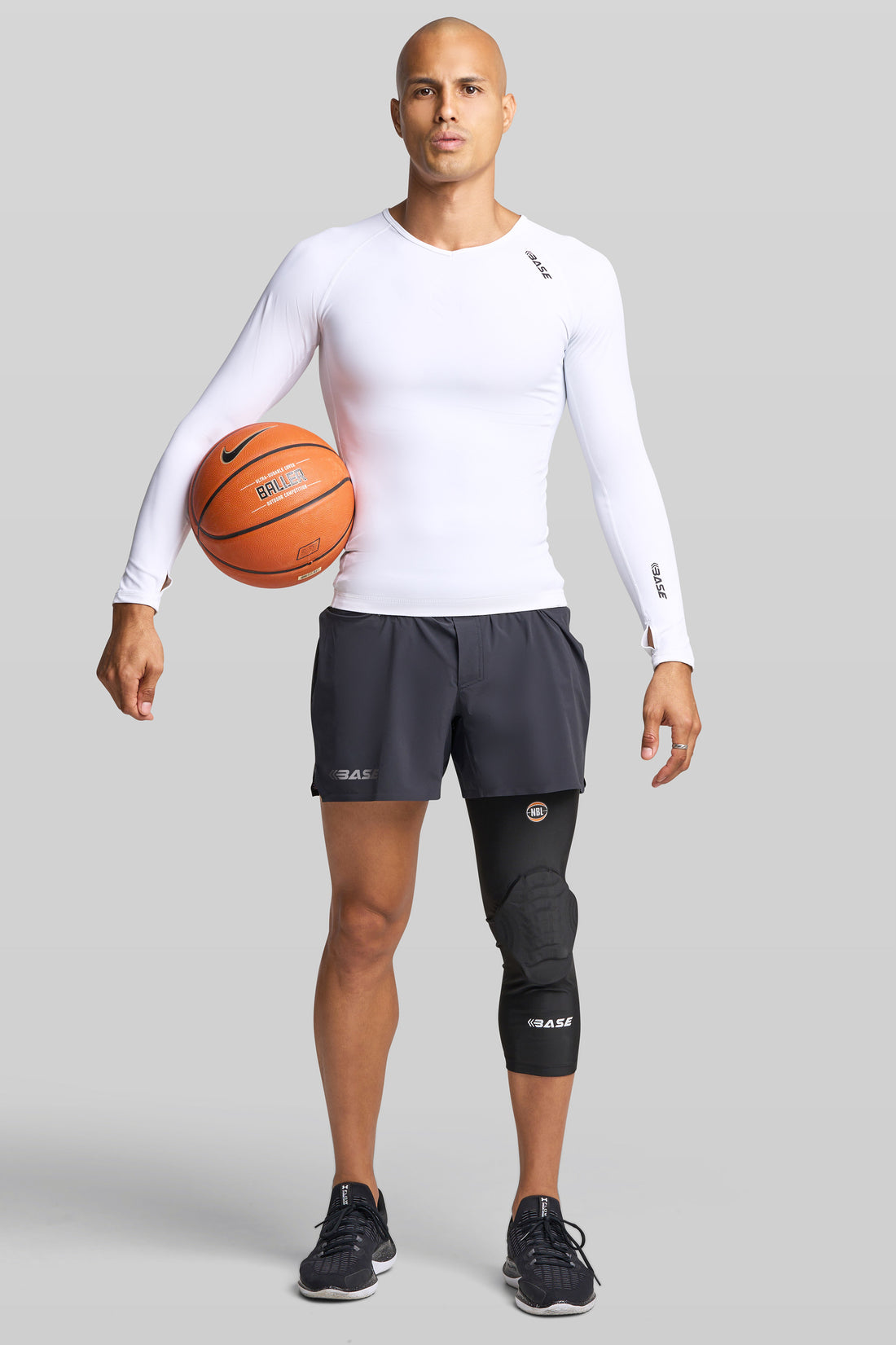 BASE + NBL Compression Curved Padded Knee Guard (Single) - Black