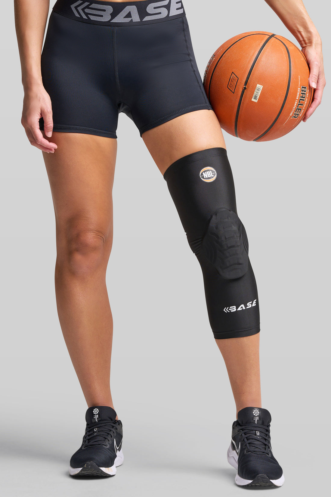 BASE + NBL Compression Curved Padded Knee Guard (Single) - Black