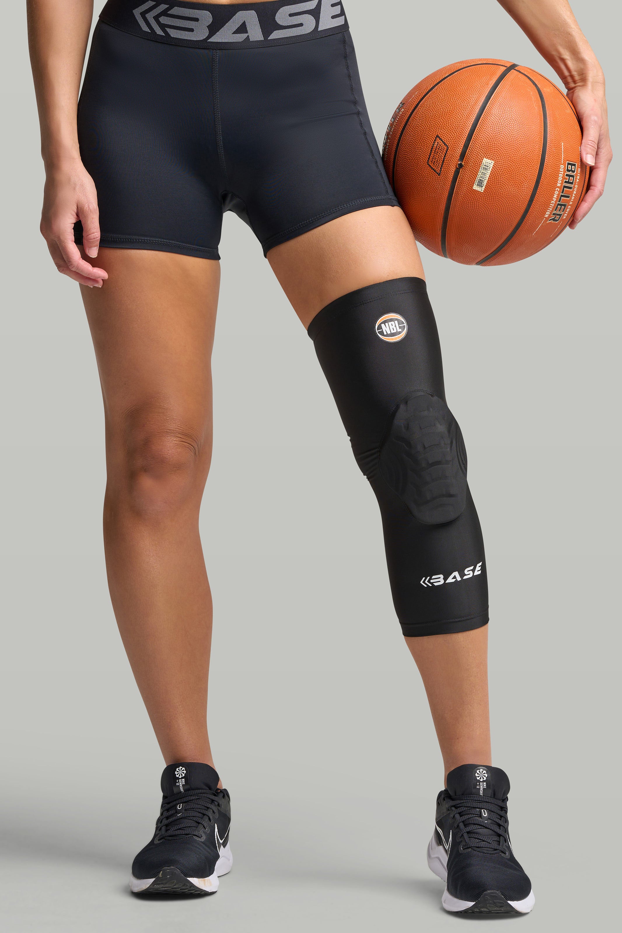 BASE + NBL Compression Curved Padded Knee Guard (Single) - Black