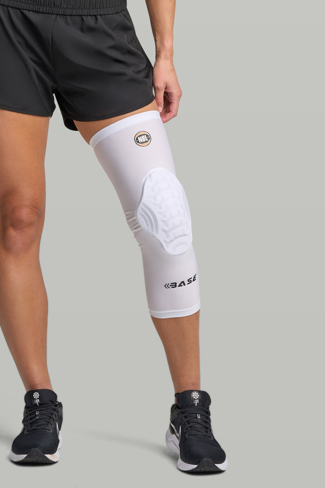 BASE + NBL Compression Curved Padded Knee Guard (Single) - White