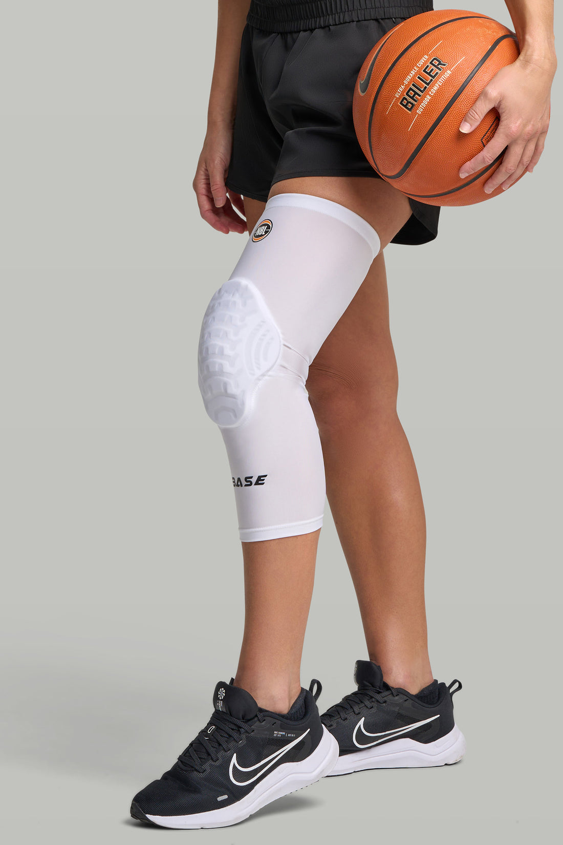 BASE + NBL Compression Curved Padded Knee Guard (Single) - White