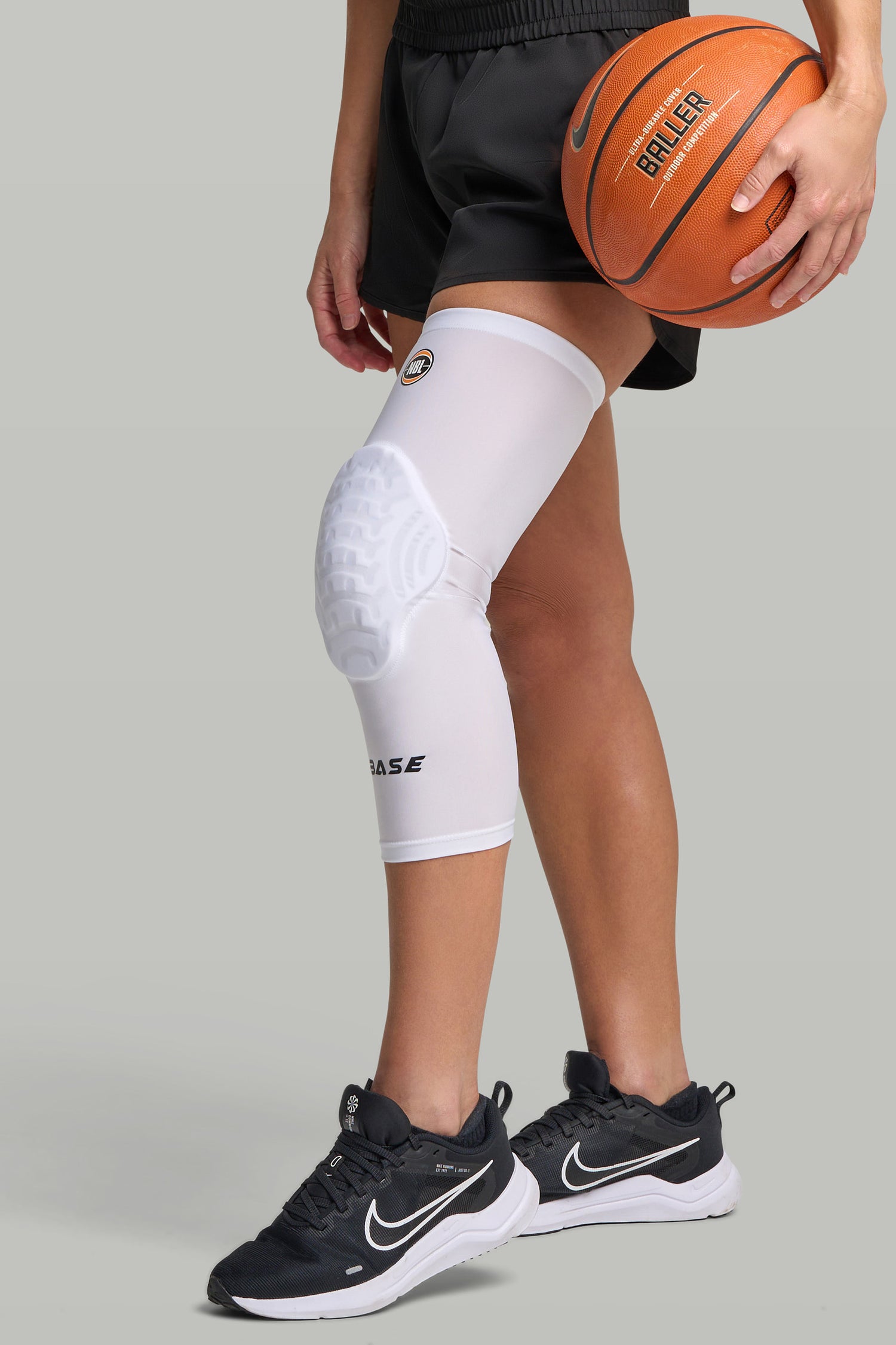 BASE + NBL Compression Curved Padded Knee Guard (Single) - White