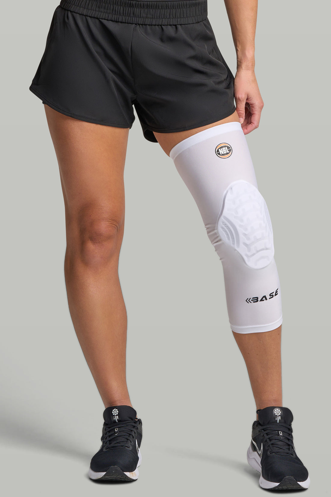 BASE + NBL Compression Curved Padded Knee Guard (Single) - White