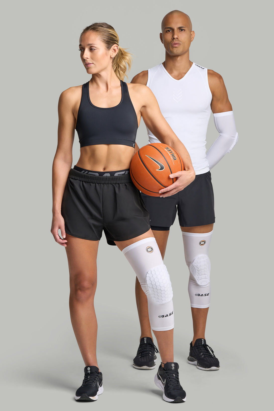 BASE + NBL Compression Curved Padded Knee Guard (Single) - White