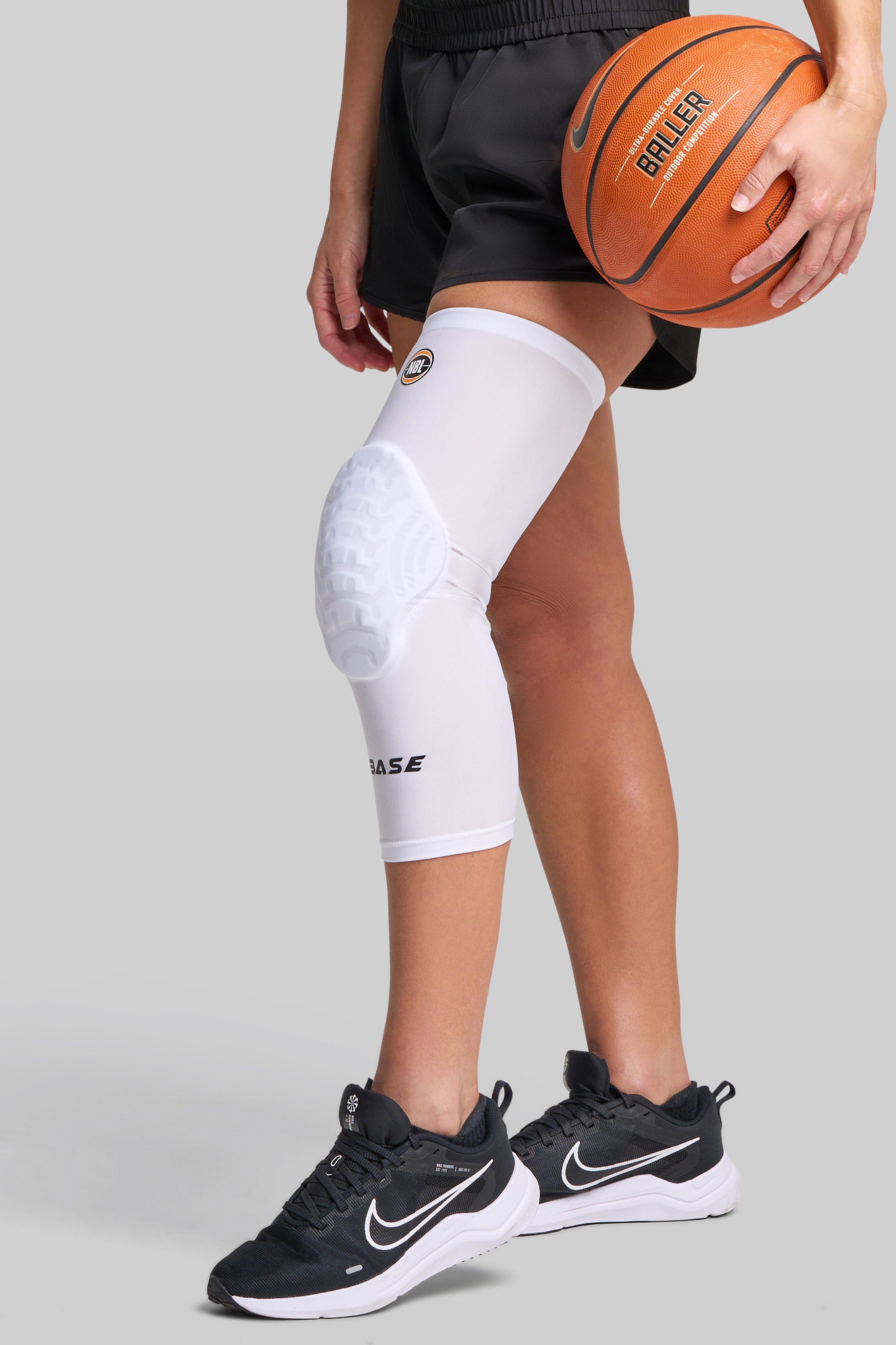 BASE + NBL Compression Curved Padded Knee Guard (Single) - White