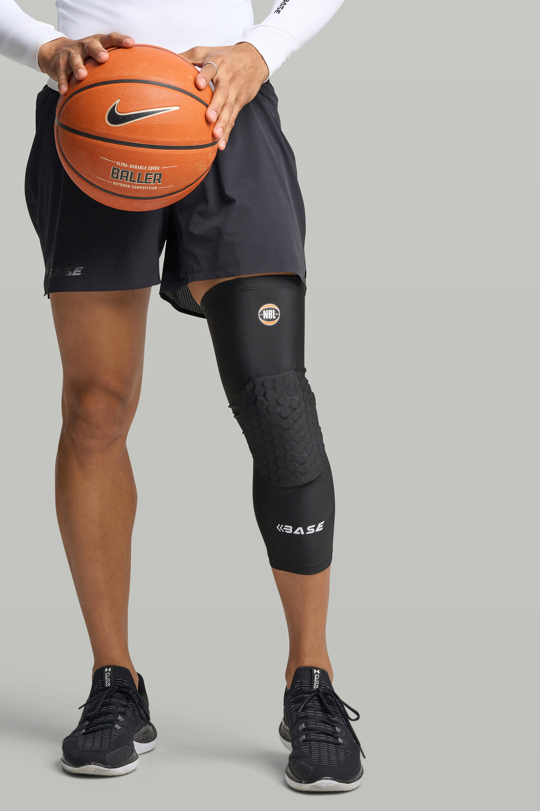 BASE + NBL Compression Curved Padded Knee Guard (Single) - Black