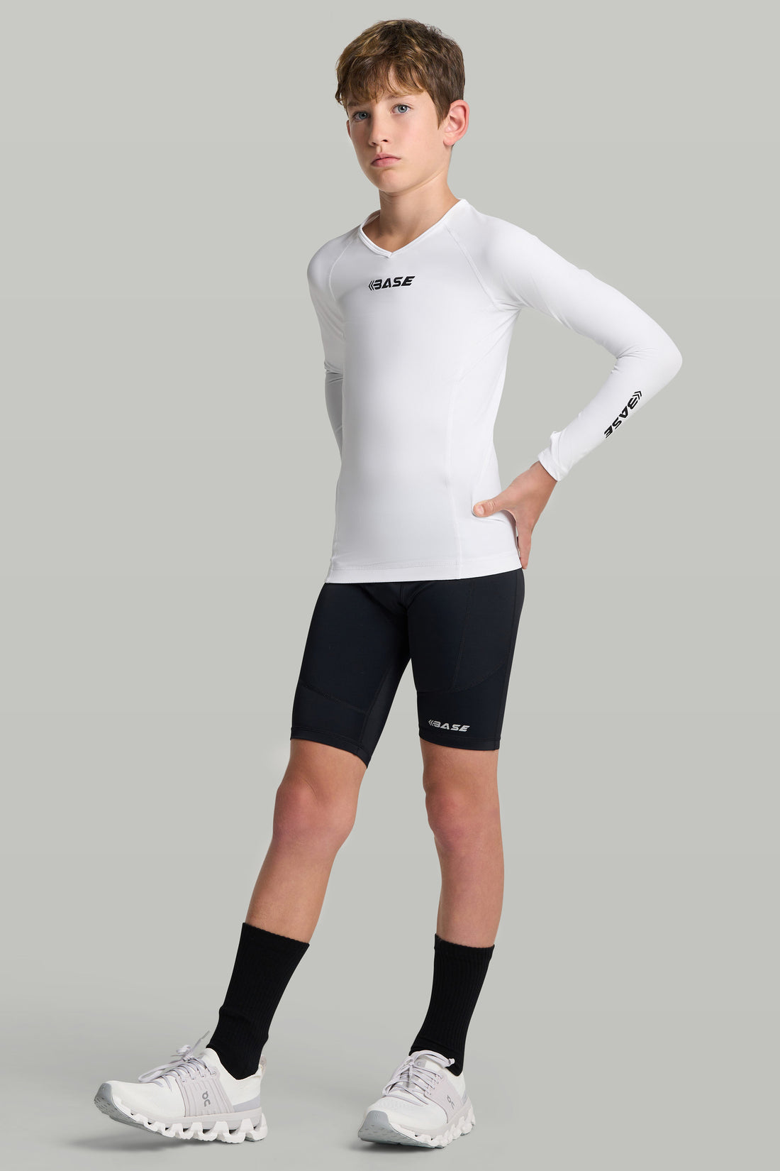BASE Youth Long Sleeve Compression Tee - White